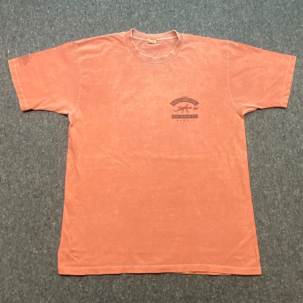 Red Gecko Hot Chile Co Hawaii TShirt Sz L Mens Orange Skater Graphic Distressed